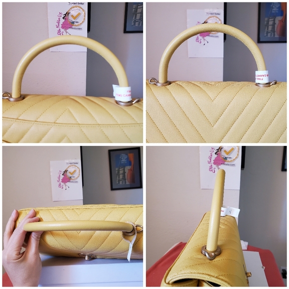 Chanel coco handle chevron yellow caviar gold hard ware small medium bag - Picture 2 of 11